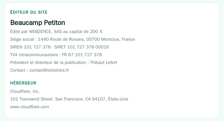 Coordonnées légales de l&rsquo;éditeur et de l&rsquo;hébergeur du site